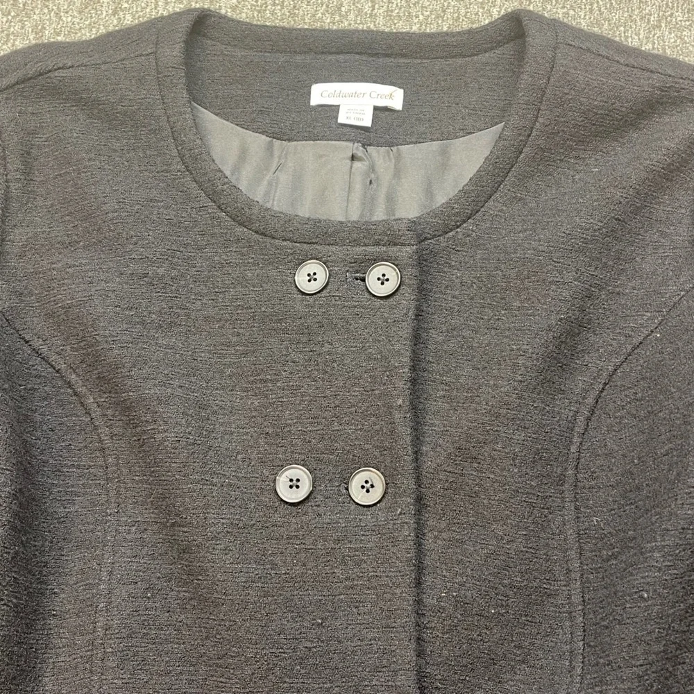 Coldwater Creek Black Textured Button Front Jacket Women XL 18 Wool Blend - Picture 2 of 7